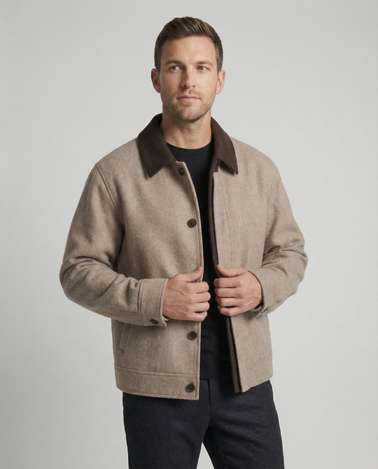 Herren geradliniger Wollmix-Hemdblouson mit Kontrastfutter und verdeckten Eingrifftaschen EB