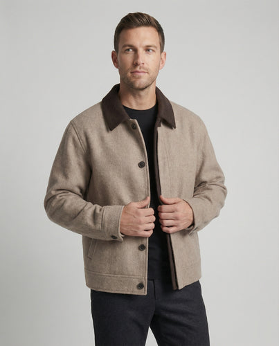 Herren geradliniger Wollmix-Hemdblouson mit Kontrastfutter und verdeckten Eingrifftaschen EB