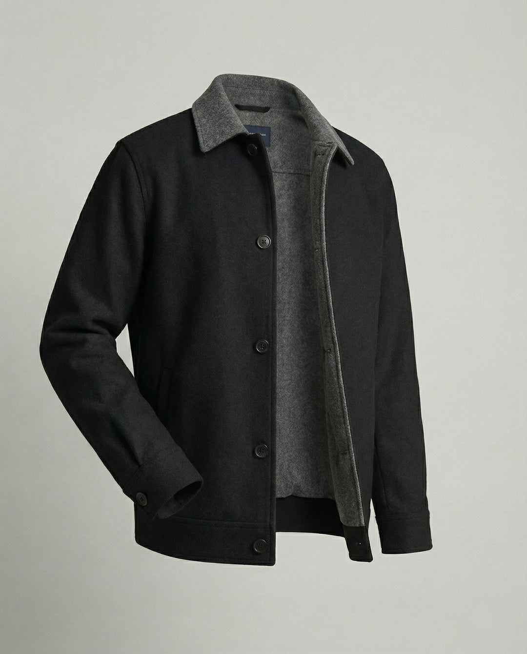 Herren geradliniger Wollmix-Hemdblouson mit Kontrastfutter und verdeckten Eingrifftaschen EB