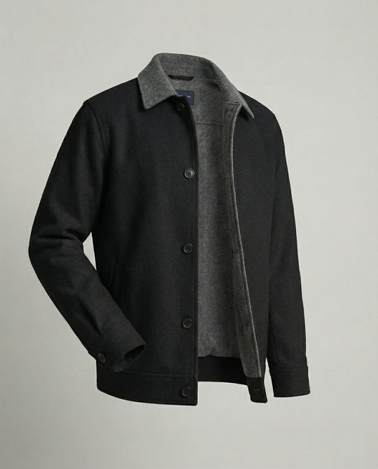Herren geradliniger Wollmix-Hemdblouson mit Kontrastfutter und verdeckten Eingrifftaschen EB