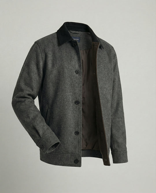 Herren geradliniger Wollmix-Hemdblouson mit Kontrastfutter und verdeckten Eingrifftaschen EB