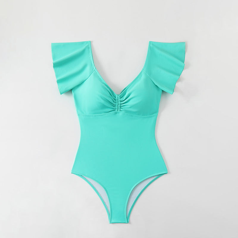 Damen Eleganter Einteiler Badeanzug mit Rüschendetails EB