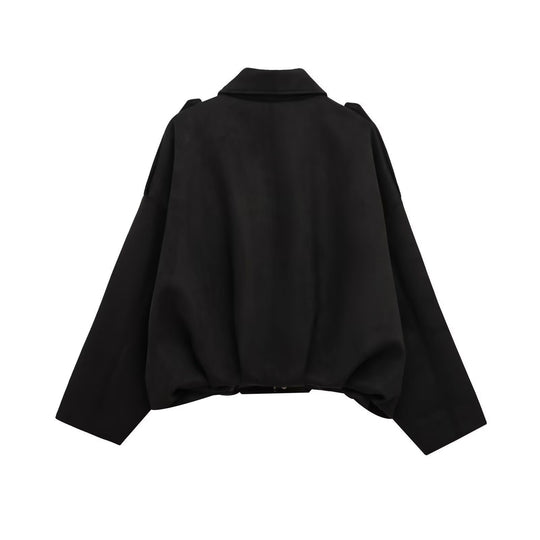 Damen lockere Cropped Jacke aus Wildlederimitat EB