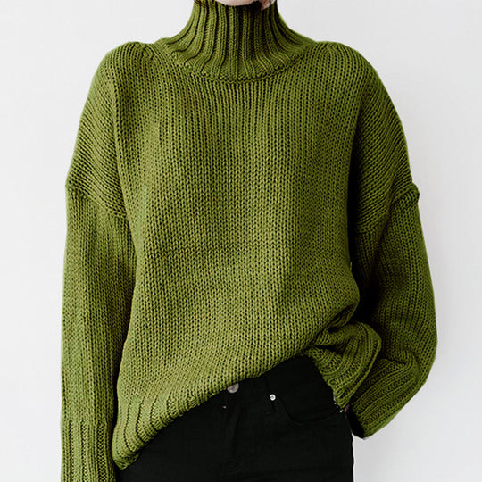 Damen Grobstrickpullover mit hohem Kragen und lässigem Schnitt EB