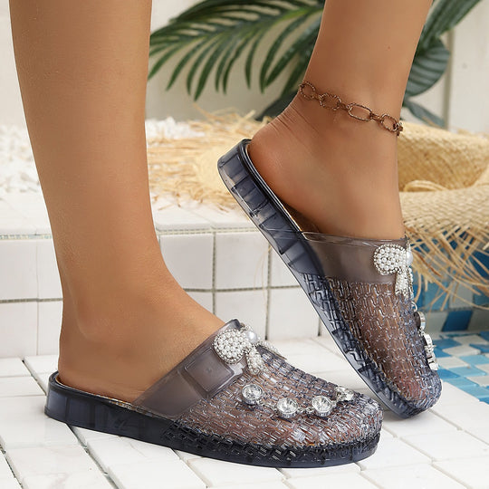 Damen Modische Glitzer-Clogs mit elegantem Schnallen-Design EB