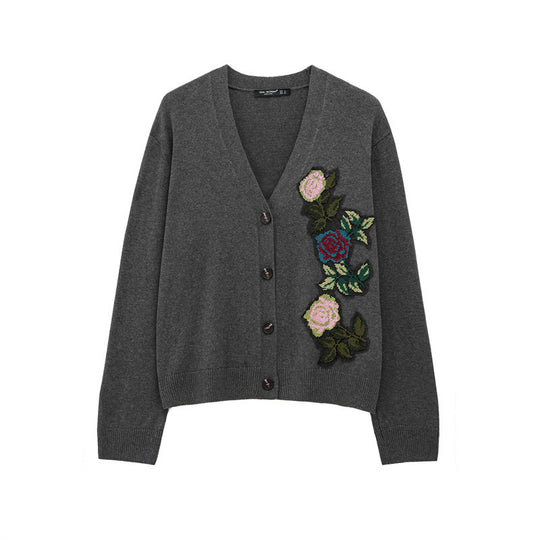 Damen Strickjacke mit floralem Stickdesign EB