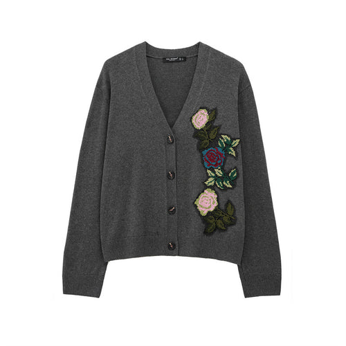 Damen Strickjacke mit floralem Stickdesign EB