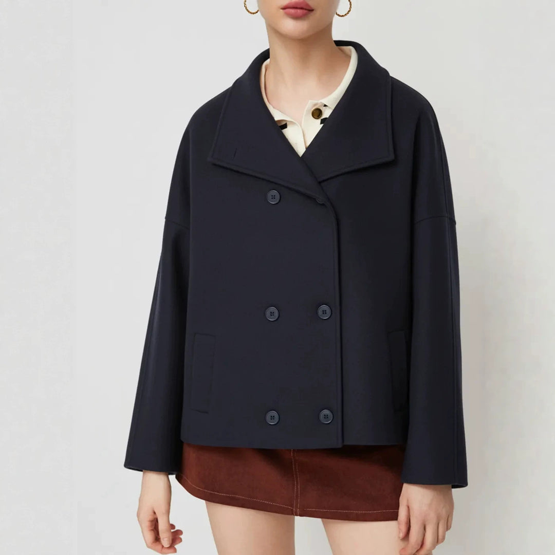 Damen Doppelreihiger Kurzmantel mit Stehkragen, überschnittener Schulter und klarer Boxy-Silhouette EB