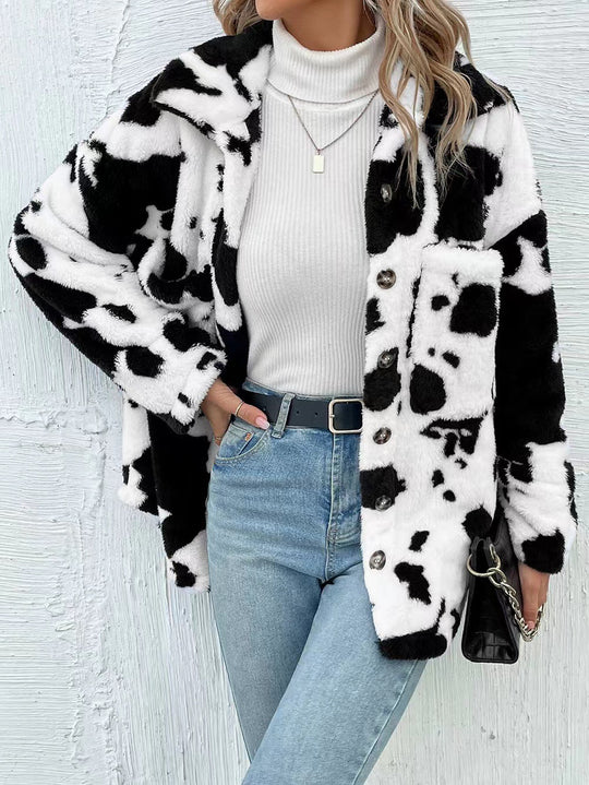 Damen Flauschige Trendjacke mit Tierfell-Optik EB