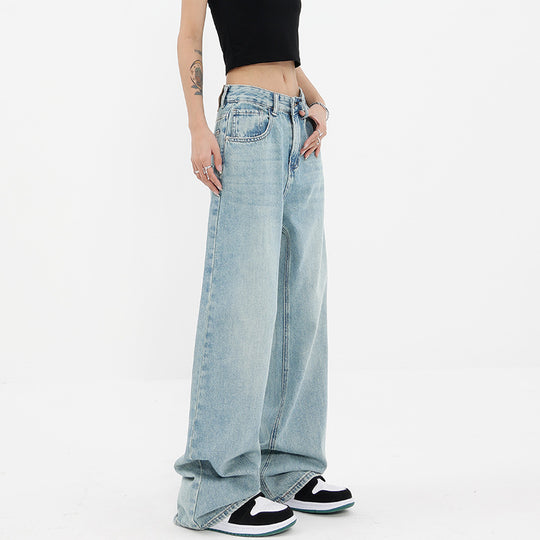 Damen Weite Denim-Jeans mit hoch tailliertem Schnitt und lässigem Design EB