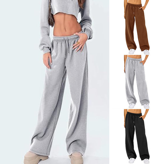 Damen nan hochwertige Relax-Hose mit hoher Taille, geradem Bein und integrierten Eingrifftaschen EB