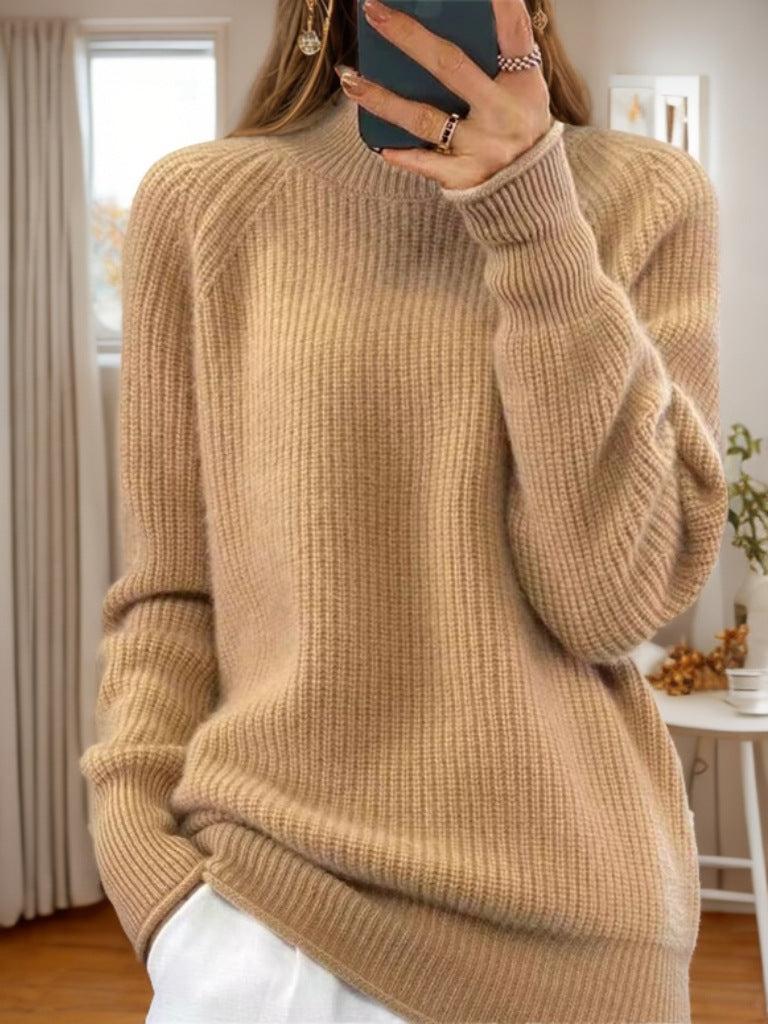 Damen nan kuscheliger Strickpullover mit Stehkragen und Rippstruktur EB