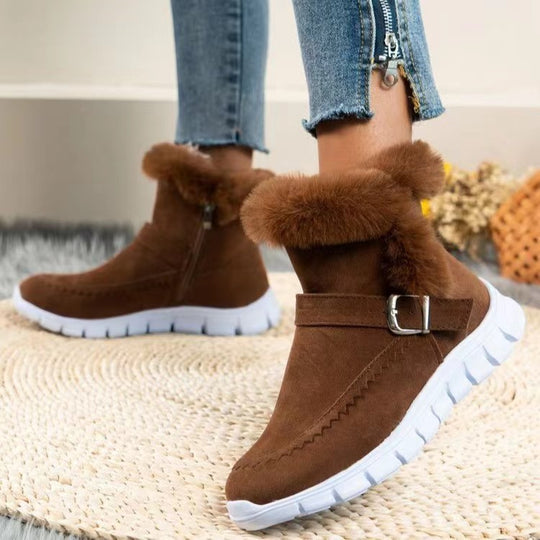 Damen  gefütterte Stiefelette mit Kunstfellkragen, rutschfester Leichtsohle und seitlichem Reißverschluss EB