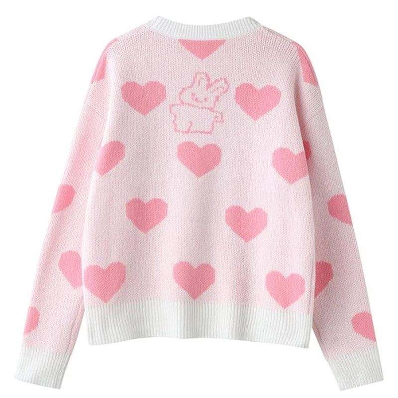 Damen Gemütlicher Pullover mit Herz-Design und verspielten Hasenmotiven EB