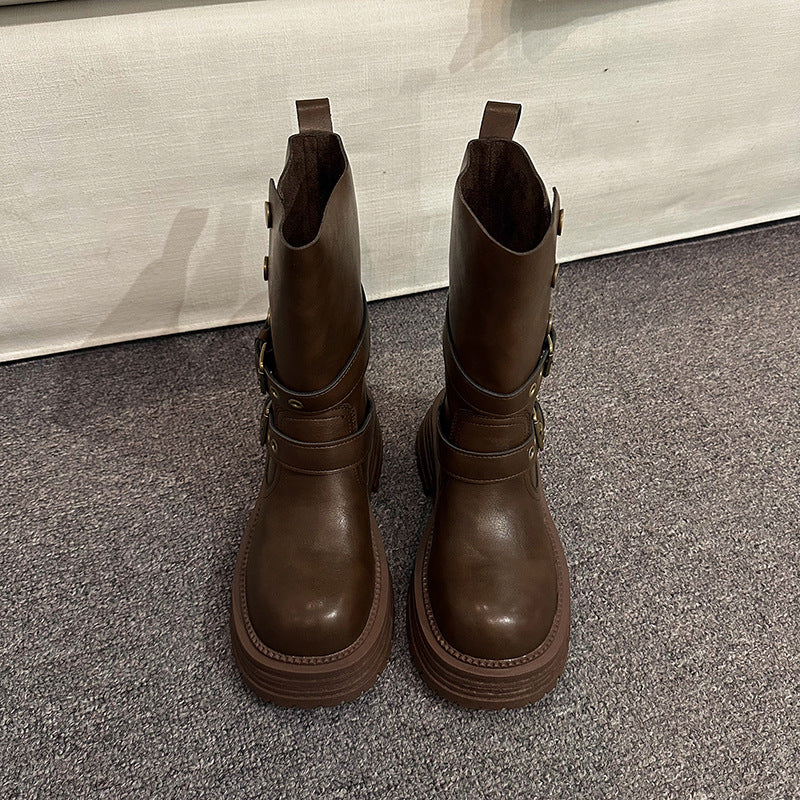 Damen Stiefeletten mit modischen Schnallen und robuster Plateausohle EB