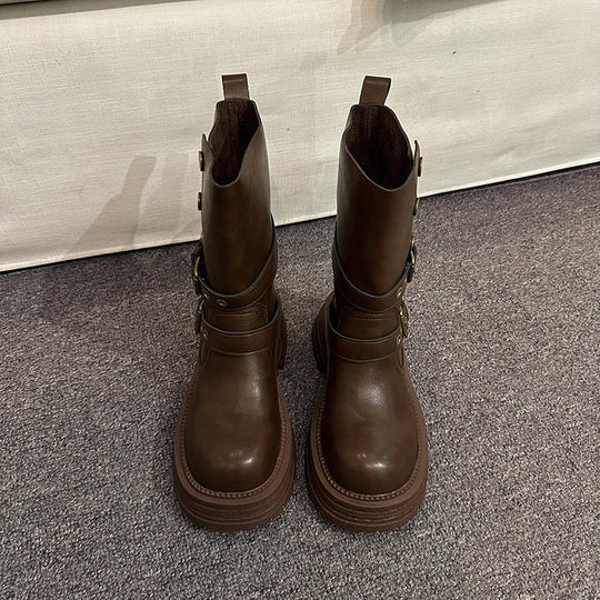 Damen Stiefeletten mit modischen Schnallen und robuster Plateausohle EB