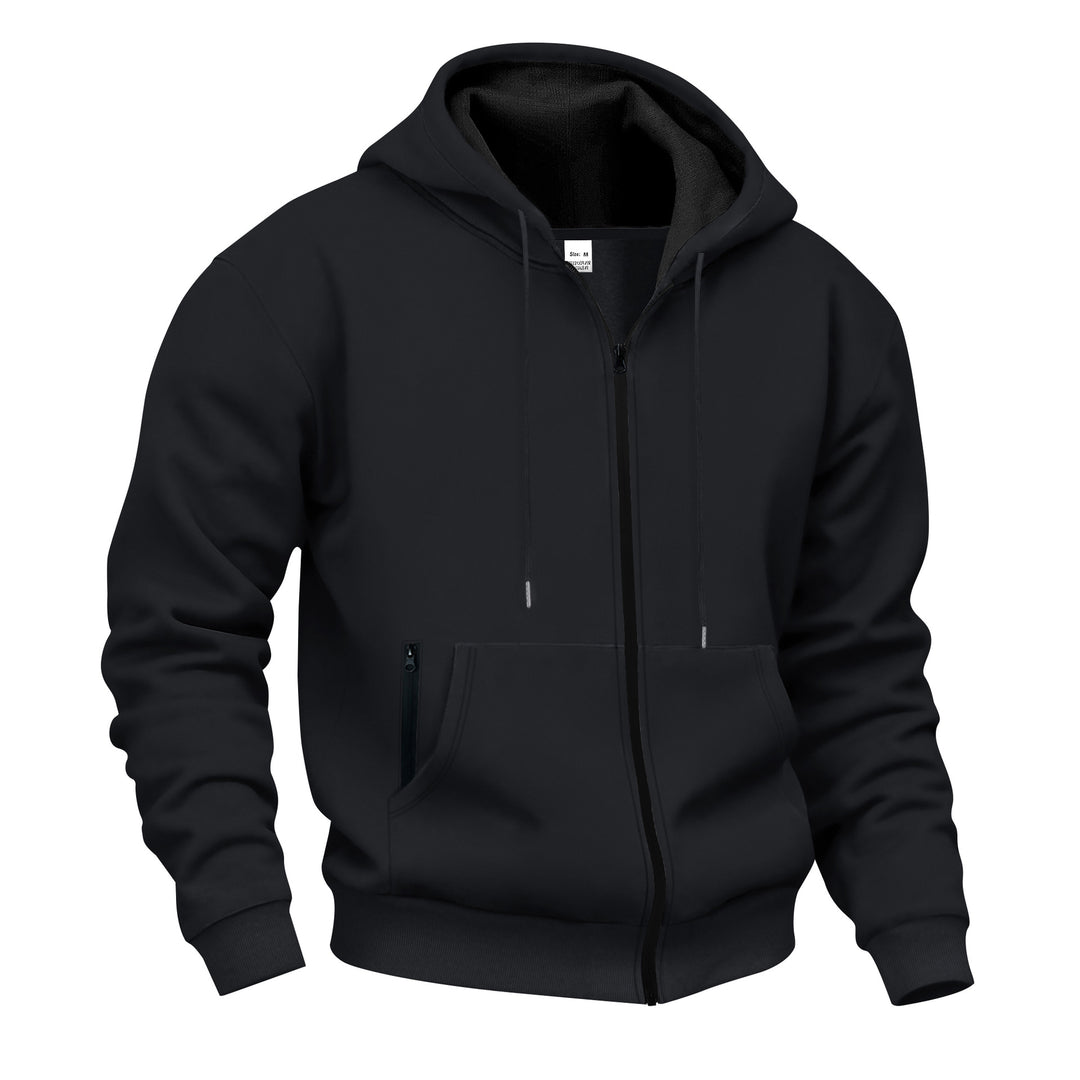Herren nan Zip-Hoodie Sweatjacke mit angerautem Innenfutter, Kängurutasche und gerippten Bündchen EB