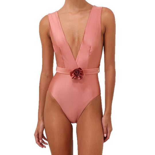 Damen Eleganter Badeanzug mit Blumenapplikation EB