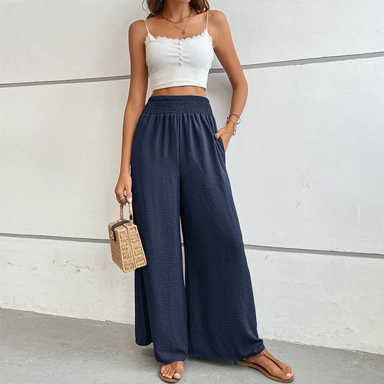 Damen Palazzo-Hose mit hohem, elastischem Rüschenbund und Eingrifftaschen EB