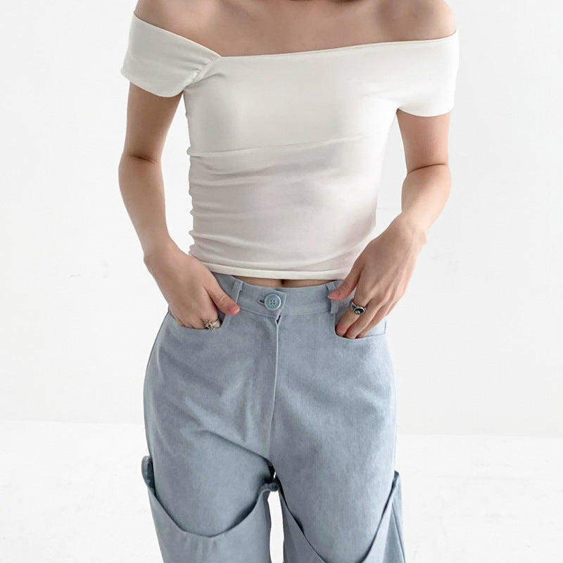 Damen modernes asymmetrisches Oberteil mit trendigem One-Shoulder-Design EB