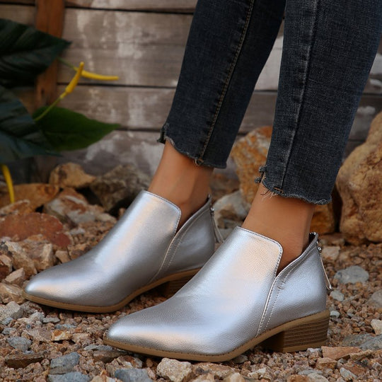 Damen modische Stiefeletten mit hochwertigen Metallic-Obermaterial und elegantem Design EB