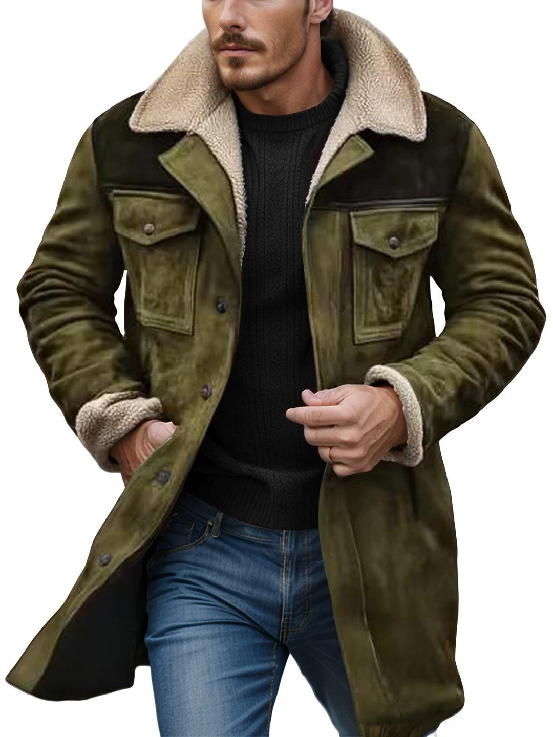 Herren Lammfelljacke im lässigen Utility-Stil mit großzügigen Taschen EB