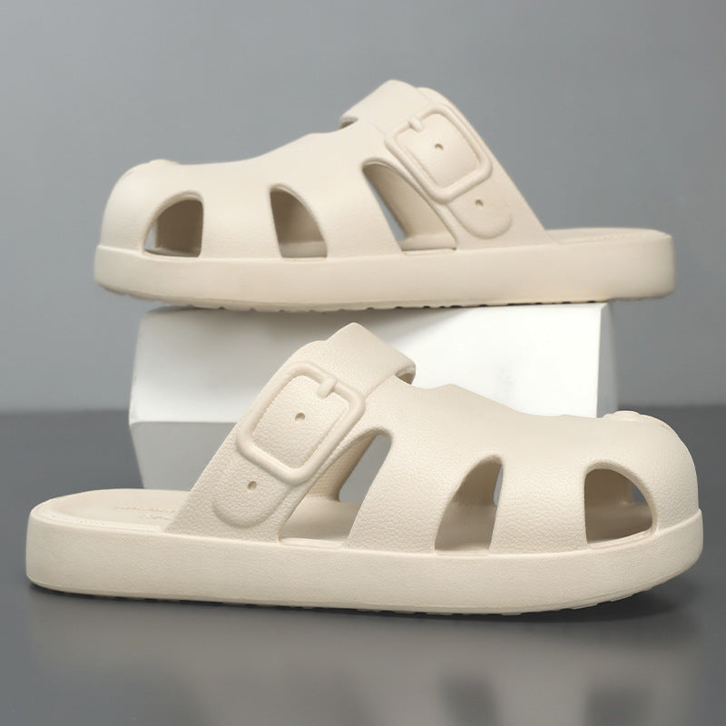 Damen nan geschlossene Sandalen-Pantolette mit ergonomischem Fußbett, verstellbarer Schnalle und rutschfester EVA-Laufsohle EB