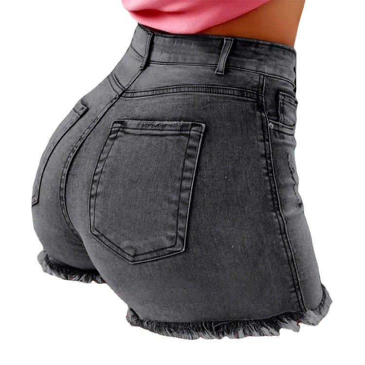 Damen High-Waist Denim-Shorts mit fransigem Saum EB
