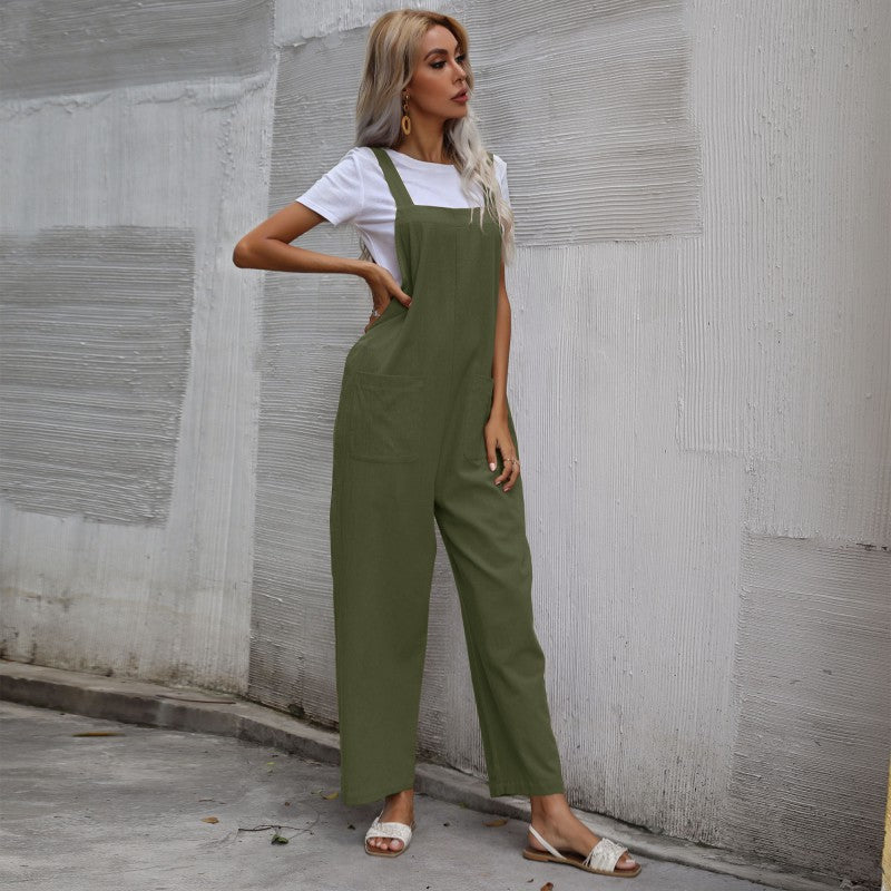 Damen Lässiger Jumpsuit mit praktischen Taschen und verstellbaren Trägern EB
