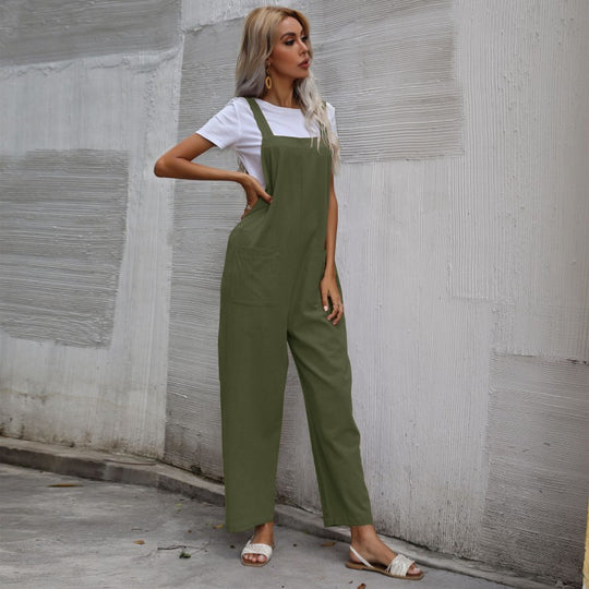 Damen Lässiger Jumpsuit mit praktischen Taschen und verstellbaren Trägern EB