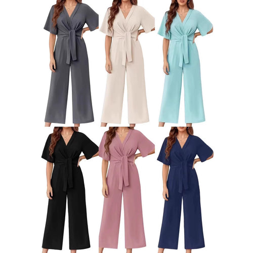 Damen Jumpsuit mit Taillenknoten und weitem Bein EB