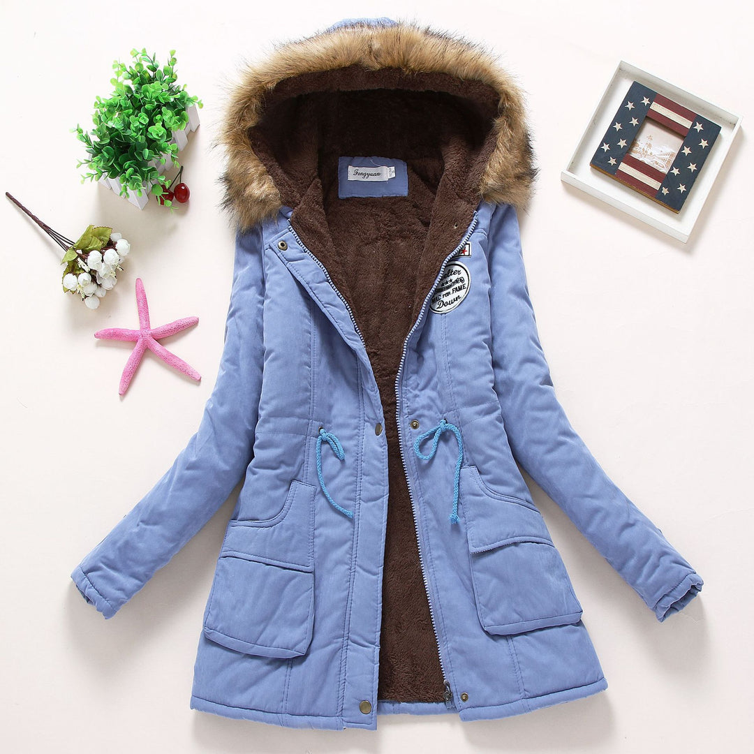 Damen taillierter Winterparka mit Teddyfutter Kunstfellkapuze und Tunnelzug EB