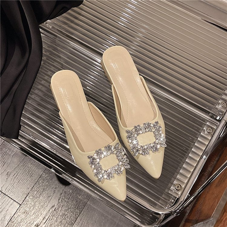 Damen elegante Mules mit funkelnden Strass-Akzenten EB