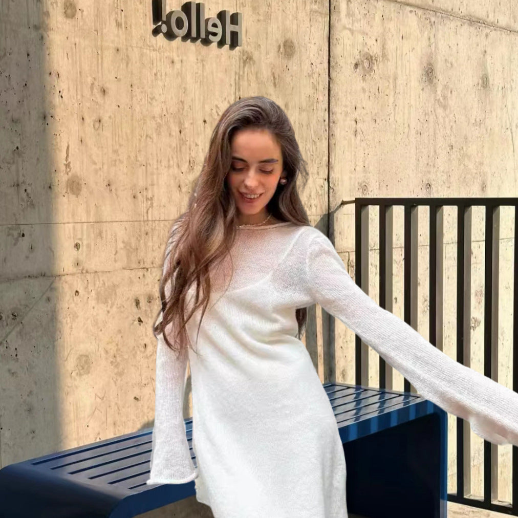 Damen Elegantes Strickkleid mit weitem Schnitt und langen Ärmeln EB