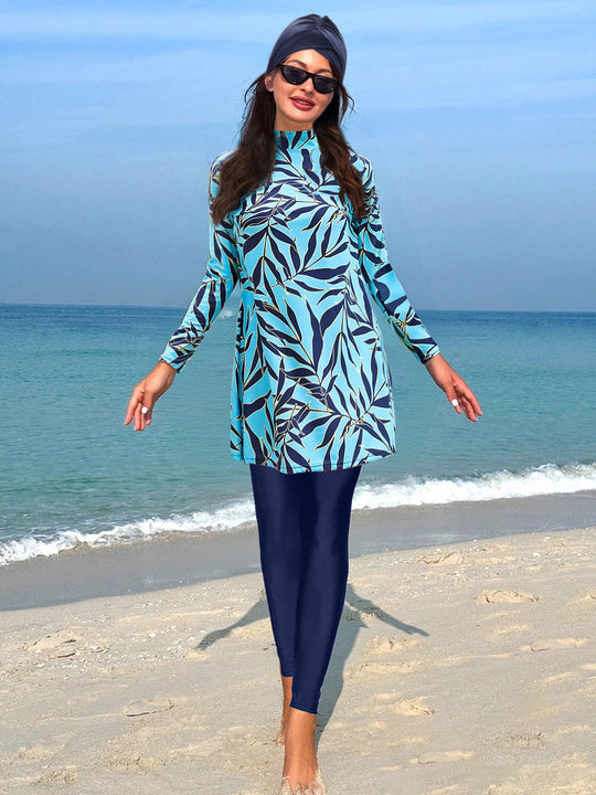 Damen modischer UV-Schutz-Schwimmanzug mit langem Arm und asymmetrischem Saum EB