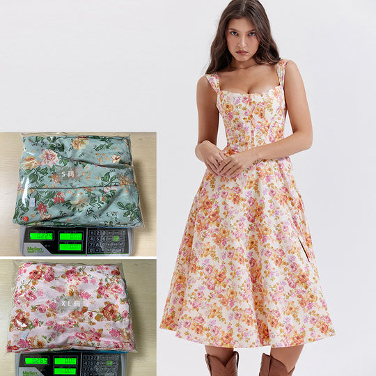 Damen Maxikleid mit schulterfreiem Design und floralem Muster EB