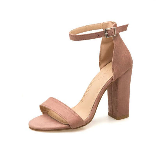 Damen elegante High Heel Sandalen mit breitem Riemen und Blockabsatz EB