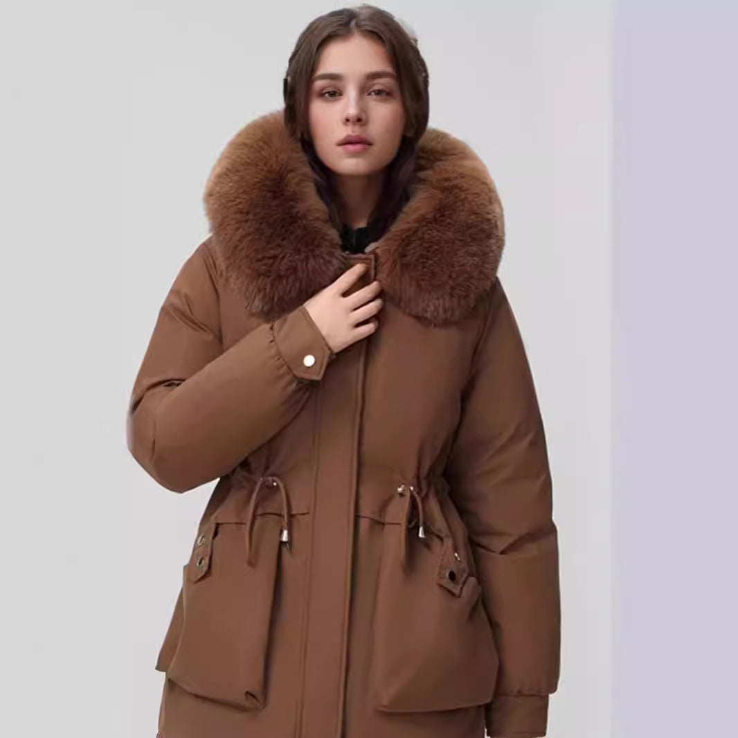 Damen isolierter Parka mit abnehmbarer Kapuze und luxuriösem Kunstfell EB