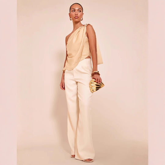 Damen asymmetrisches Satin-Oberteil mit drapiertem Abschluss EB