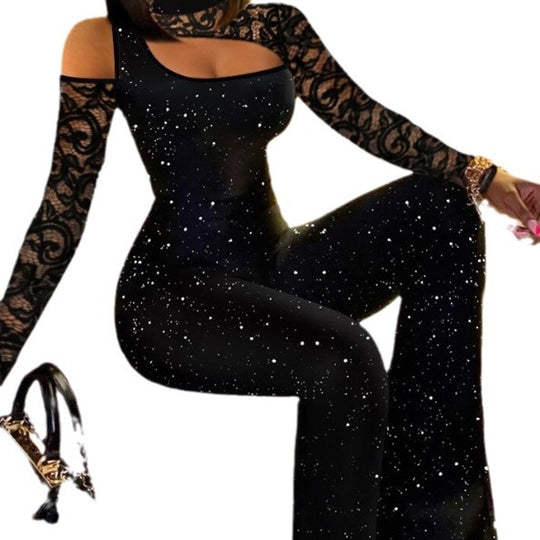 Damen Elegante und aufregende Jumpsuit mit Spitzendetails EB