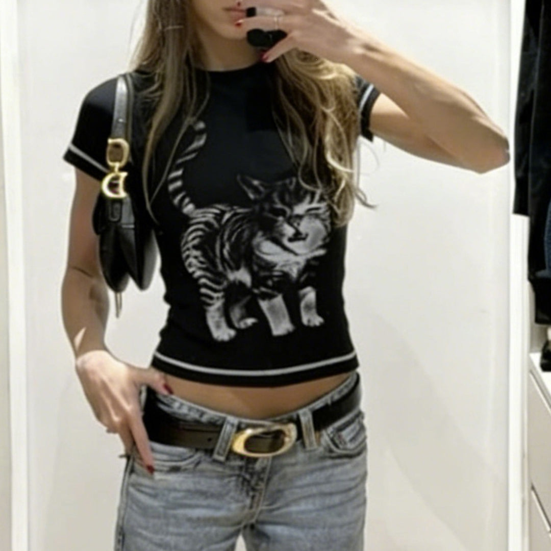 Damen T-Shirt mit kreativem Katzenmotiv EB