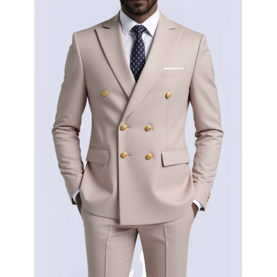 Herren nan doppelreihiger Slim-Fit Anzug mit goldenen Zierknöpfen und schmaler Businesshose EB