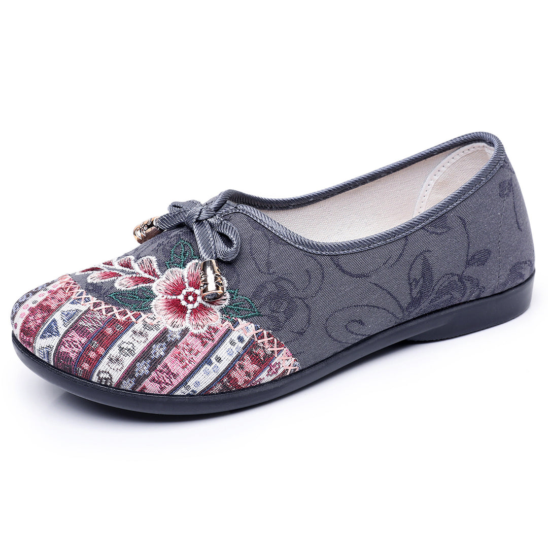 Damen Bequeme Ballerinas mit floralem Design und elastischem Einstieg EB