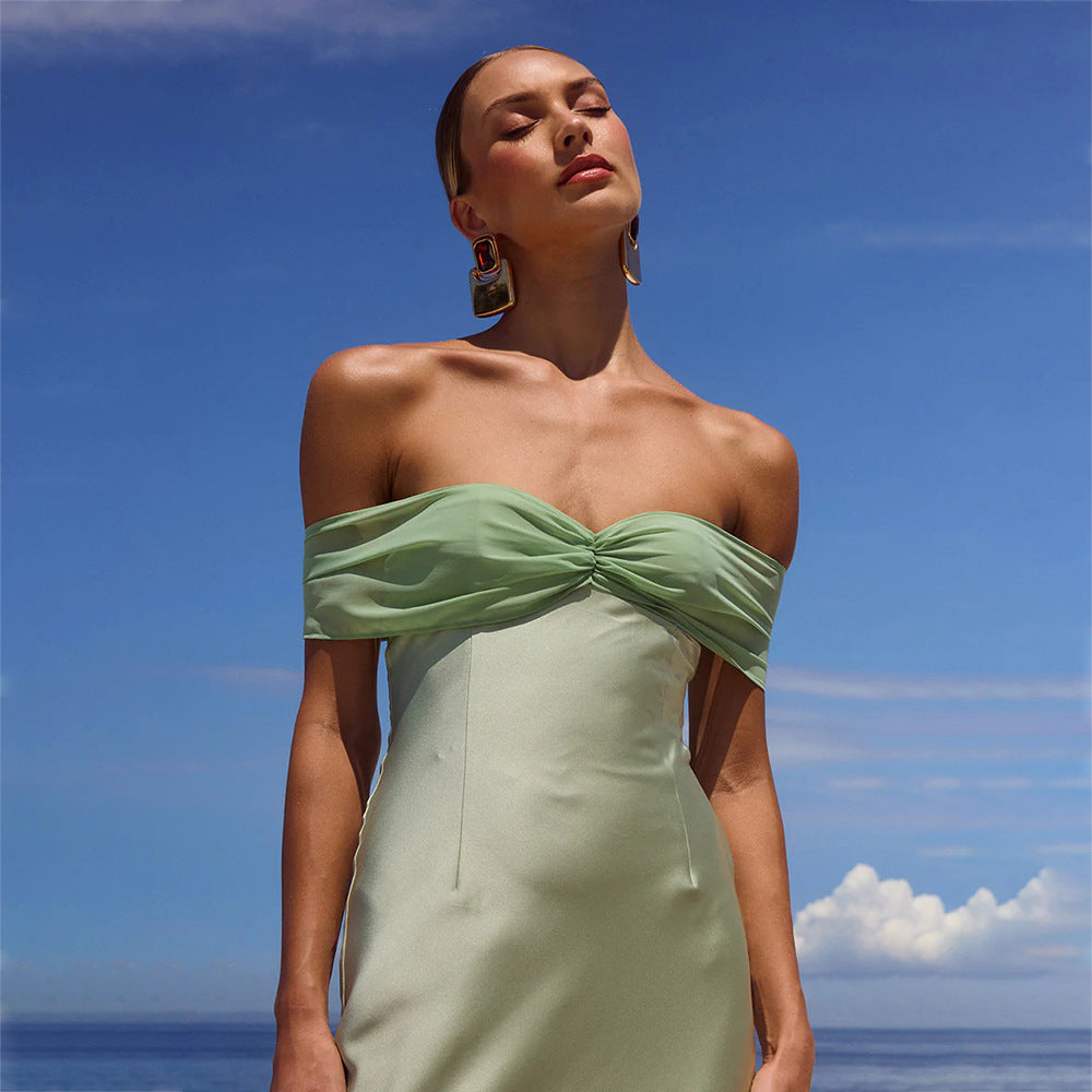 Damen elegantes Maxikleid mit schulterfreiem Design EB