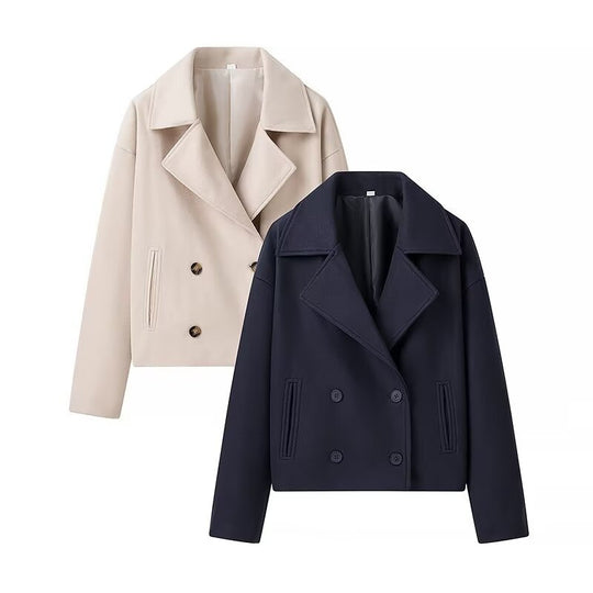 Damen Modische Doppelreiher-Wolljacke EB