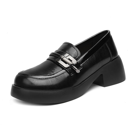 Damen Elegante Blockabsatz Mokassins mit modischem Schnallen-Detail EB