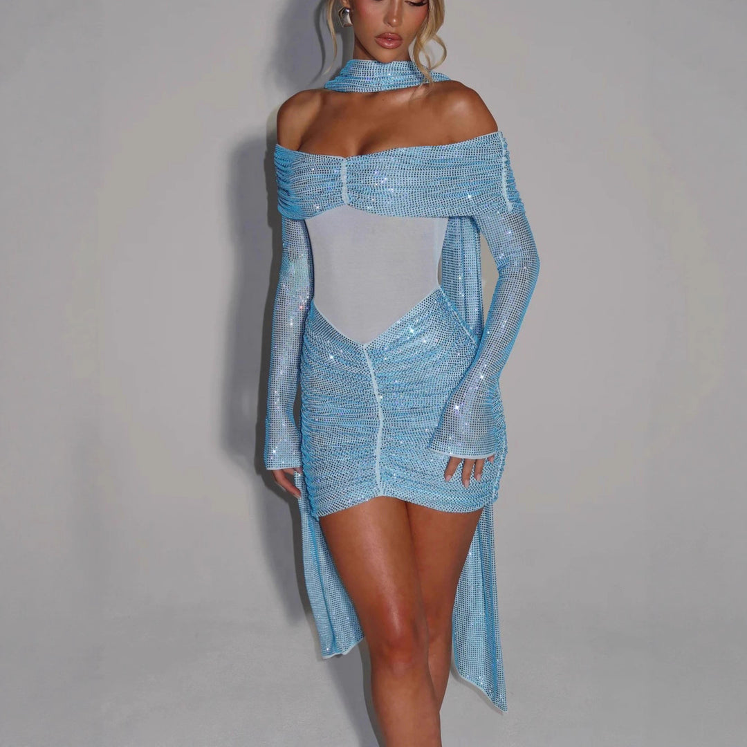 Damen Glamouröses Minikleid mit elegantem Rüschendesign EB