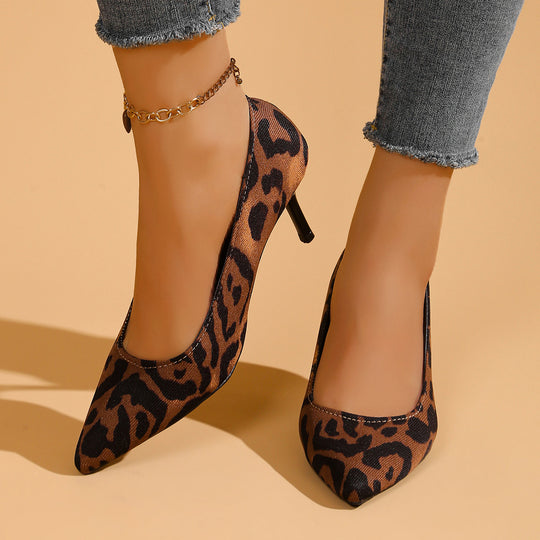 Damen spitze Wildleder-Pumps mit Leopardenmuster EB