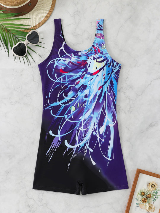 Damen Sportlicher Schwimmanzug mit dynamischem Kunstmotiv EB