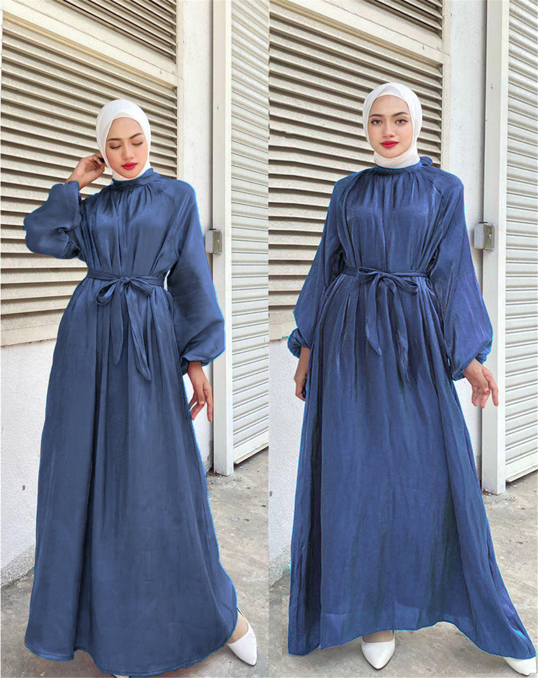 Damen Elegantes Langarmkleid mit Taillengürtel EB
